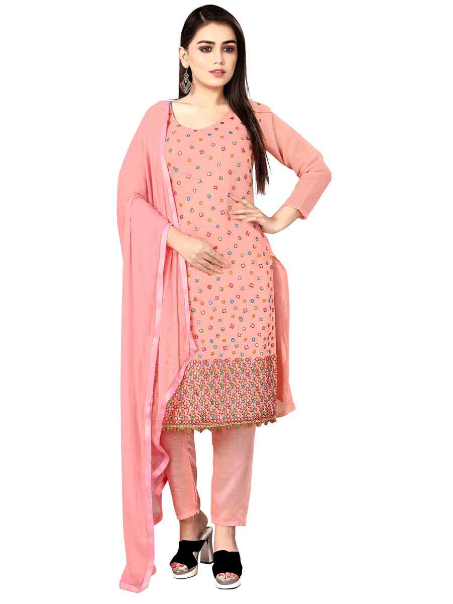 Pink Chanderi Cotton Embroidered Festival Casual Pant Salwar Kameez