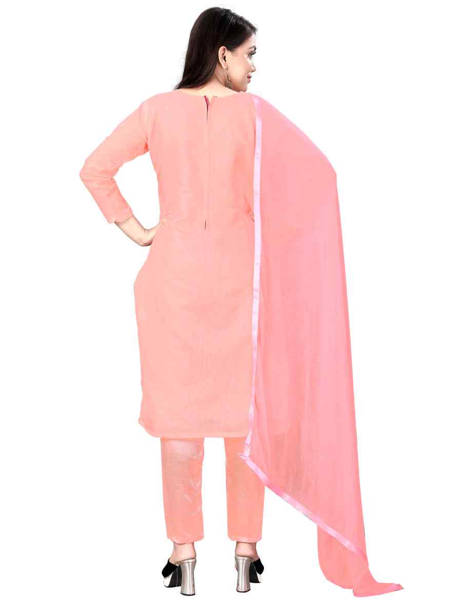 Pink Chanderi Cotton Embroidered Festival Casual Pant Salwar Kameez