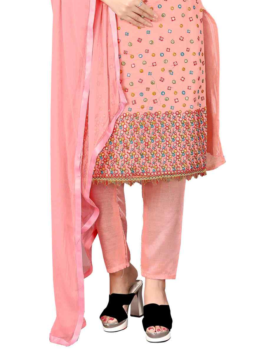 Pink Chanderi Cotton Embroidered Festival Casual Pant Salwar Kameez