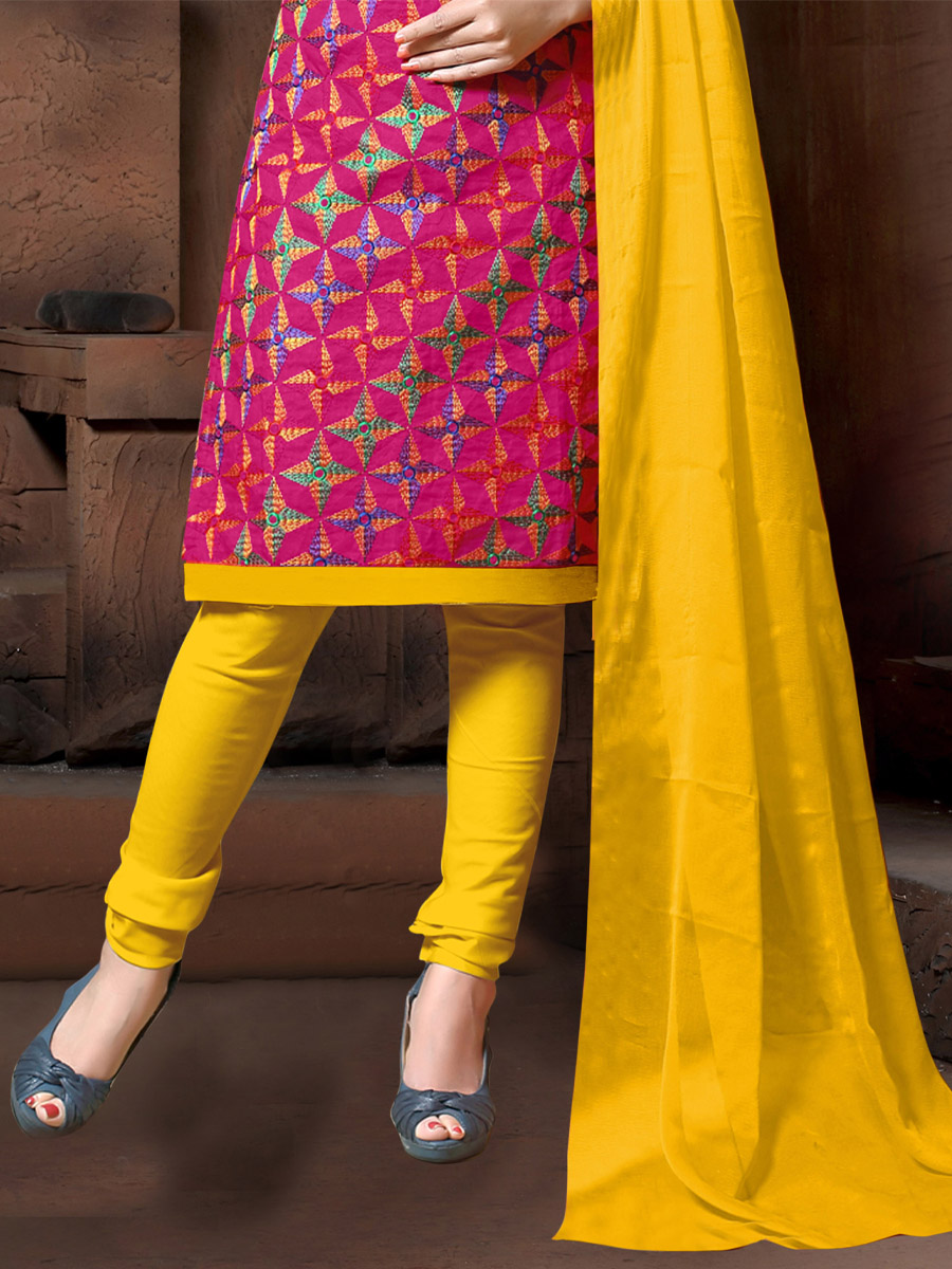 Pink Chanderi Cotton Printed Casual Festival Churidar Salwar Kameez