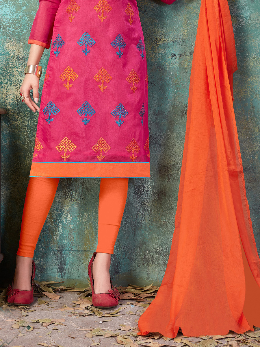 Pink Chanderi Cotton Printed Casual Festival Churidar Salwar Kameez