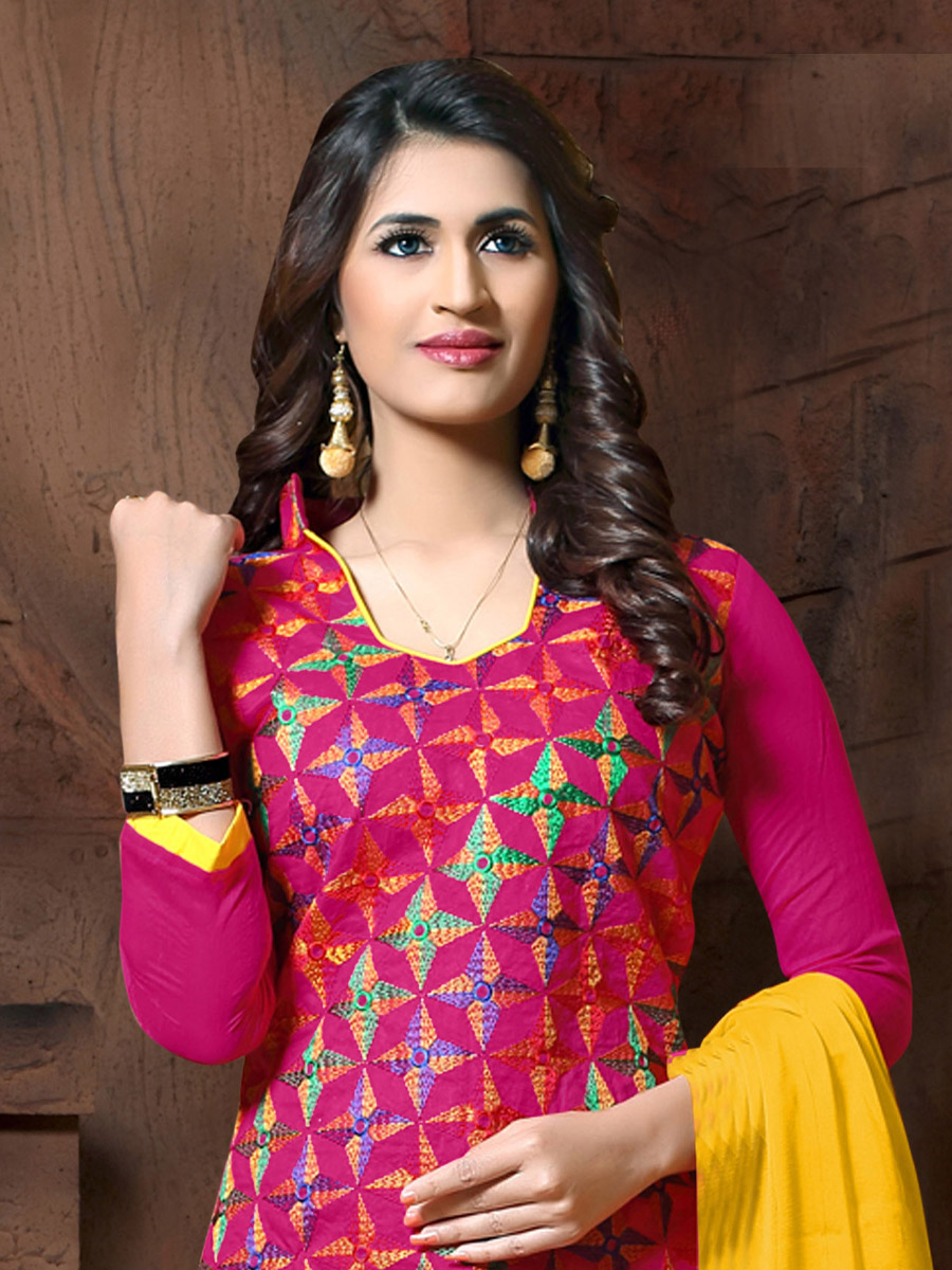 Pink Chanderi Cotton Printed Casual Festival Churidar Salwar Kameez