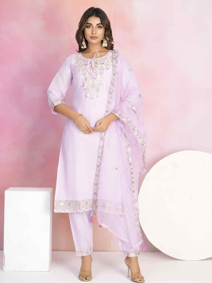 Pink Chanderi Embroidered Festival Casual Ready Pant Salwar Kameez