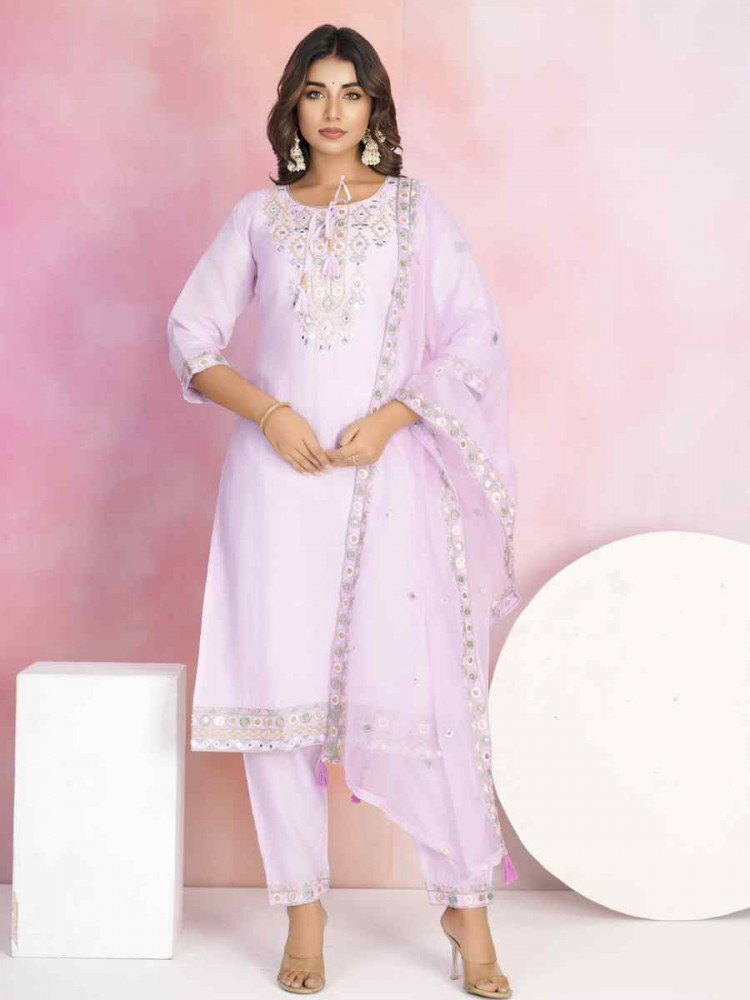 Pink Chanderi Embroidered Festival Casual Ready Pant Salwar Kameez