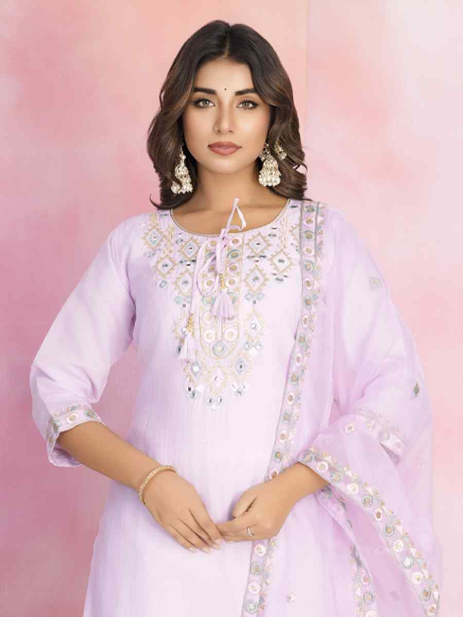 Pink Chanderi Embroidered Festival Casual Ready Pant Salwar Kameez