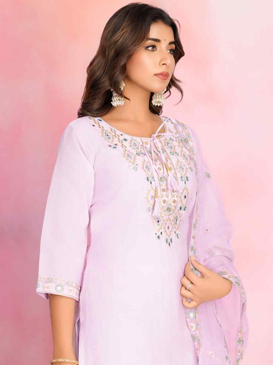 Pink Chanderi Embroidered Festival Casual Ready Pant Salwar Kameez