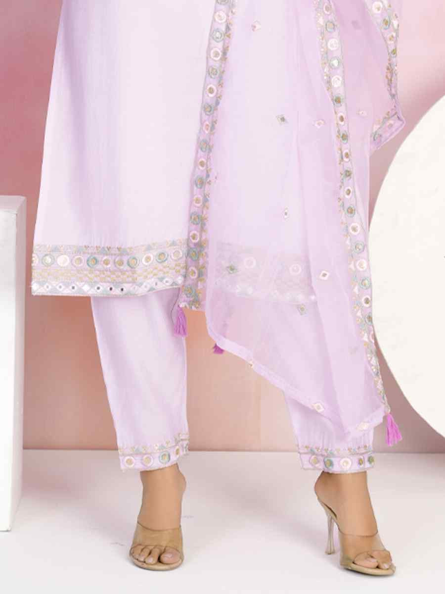 Pink Chanderi Embroidered Festival Casual Ready Pant Salwar Kameez