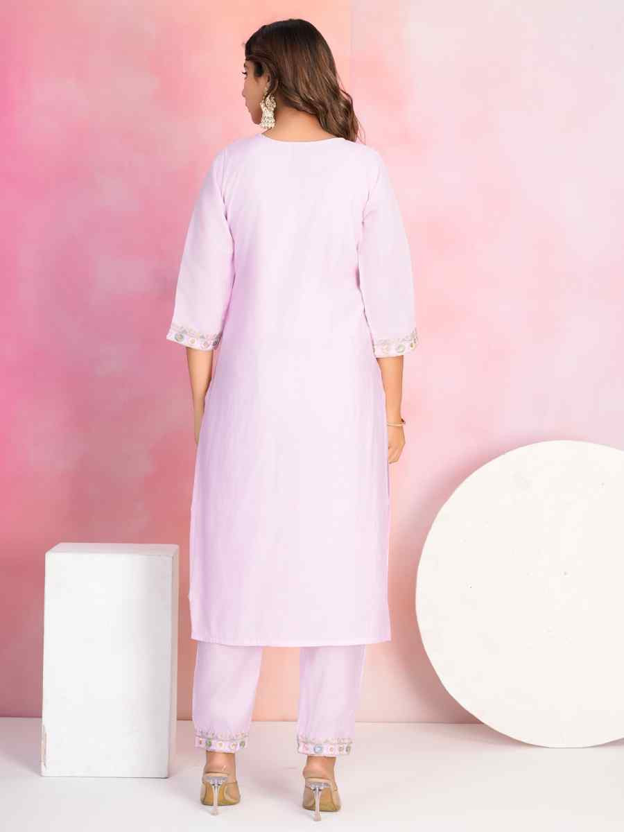 Pink Chanderi Embroidered Festival Casual Ready Pant Salwar Kameez