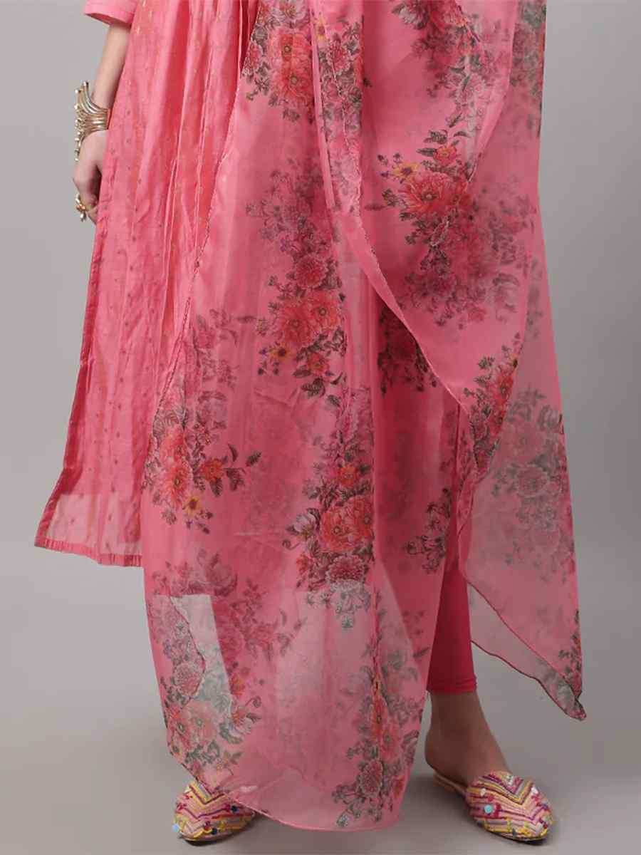 Pink Chanderi Modal Butti Embroidered Festival Casual Ready Churidar Salwar Kameez