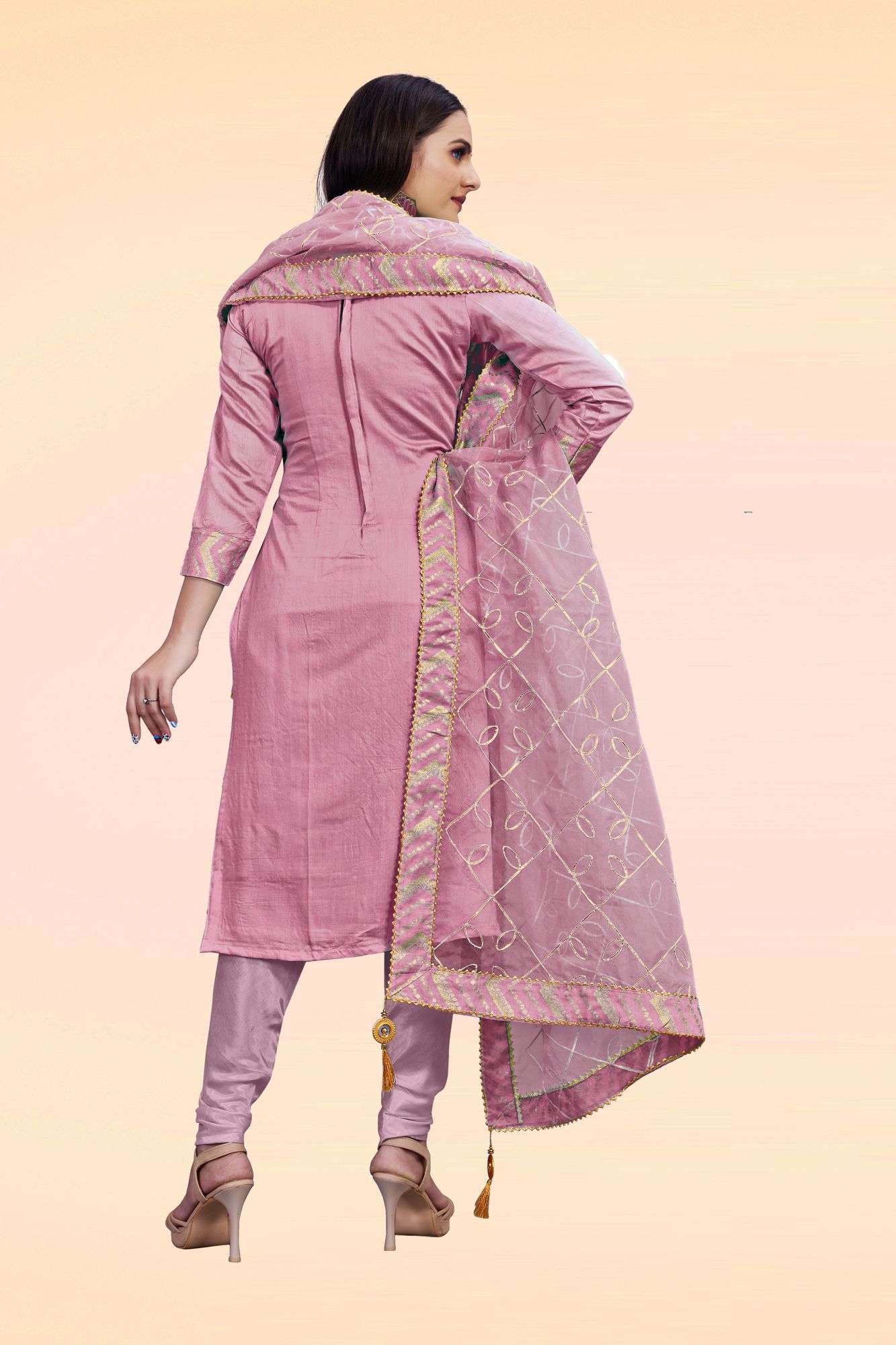 Pink Chanderi Printed Festival Party Churidar Salwar Kameez