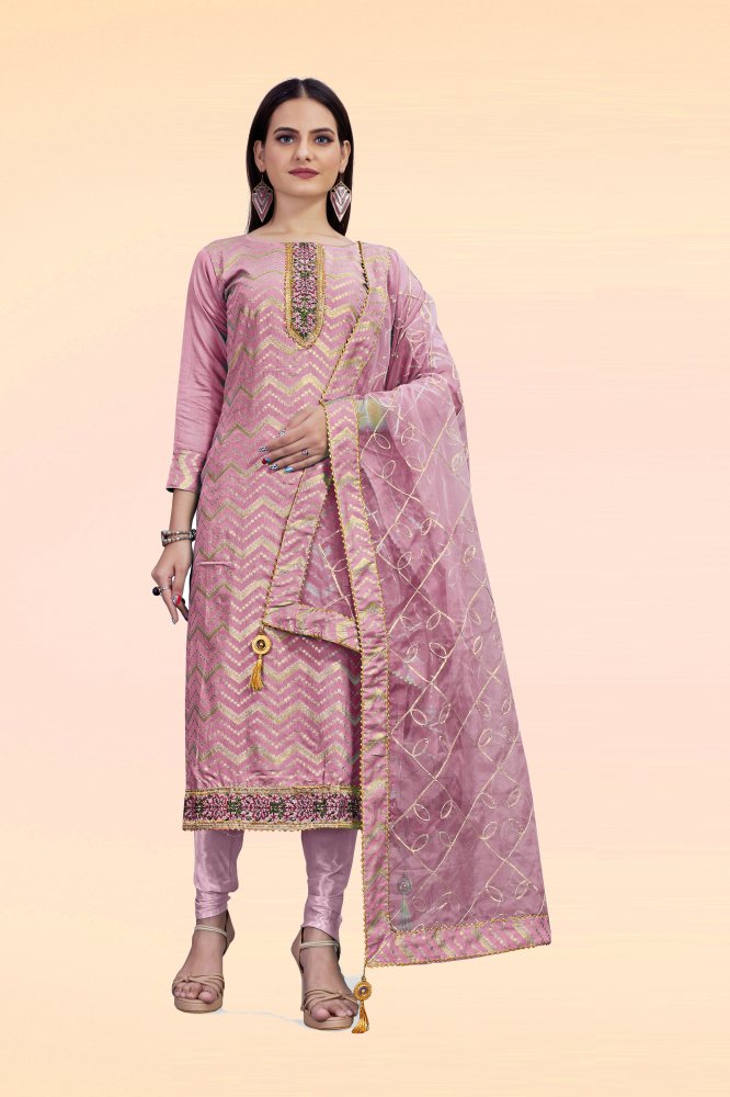 Pink Chanderi Printed Festival Party Churidar Salwar Kameez