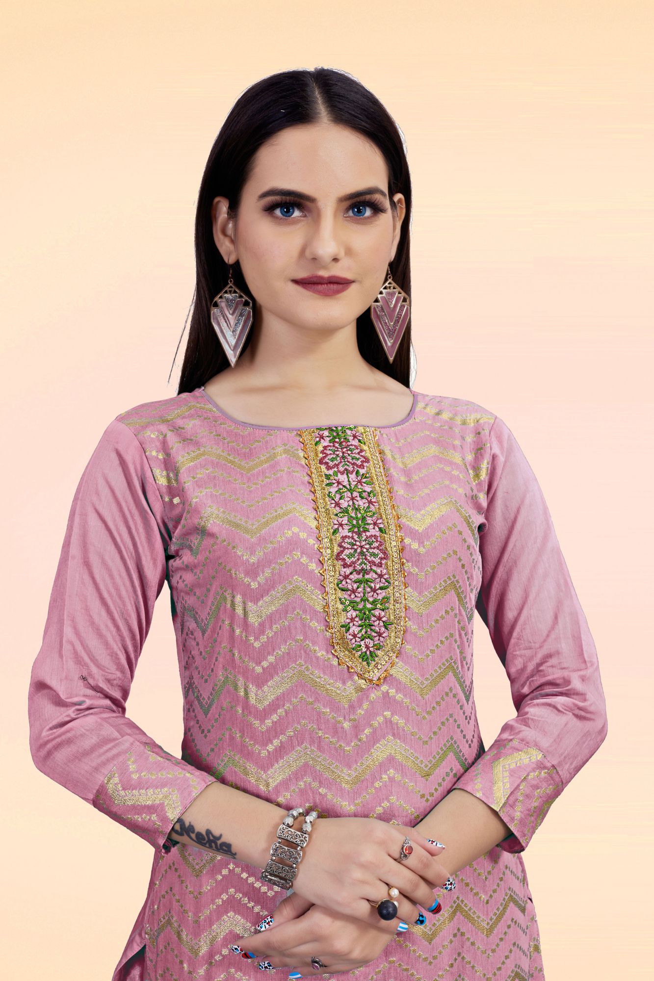 Pink Chanderi Printed Festival Party Churidar Salwar Kameez