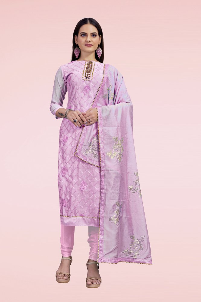 Pink Chanderi Sequins Festival Party Churidar Salwar Kameez