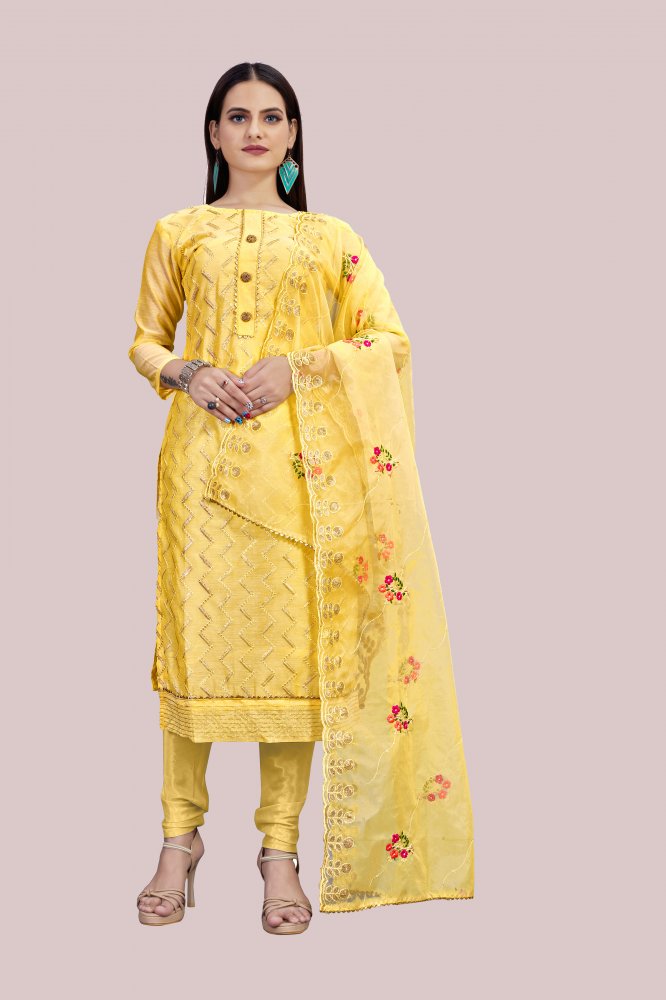 Yellow Chanderi Sequins Festival Party Churidar Salwar Kameez