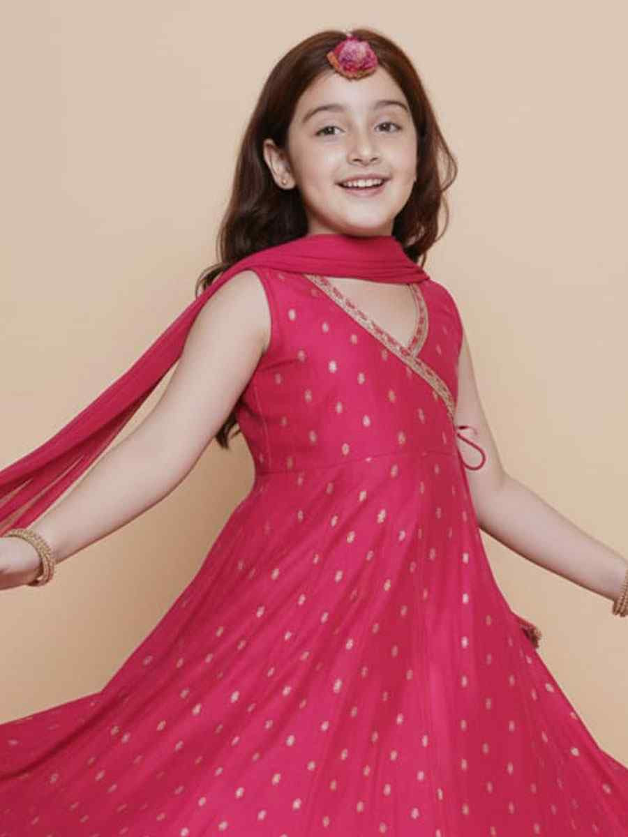 Pink Chanderi Silk Embroidered Casual Festival Kurta Sharara Girls Wear