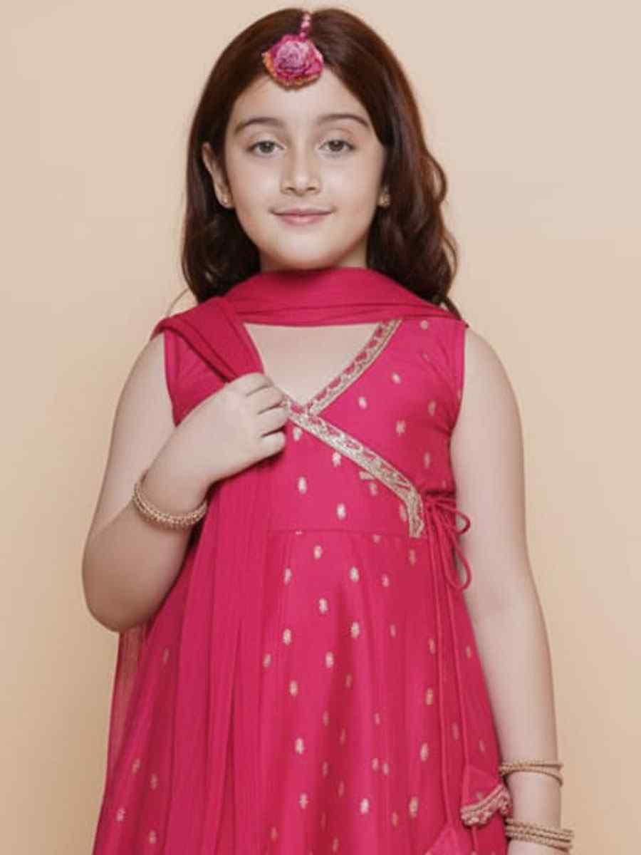 Pink Chanderi Silk Embroidered Casual Festival Kurta Sharara Girls Wear