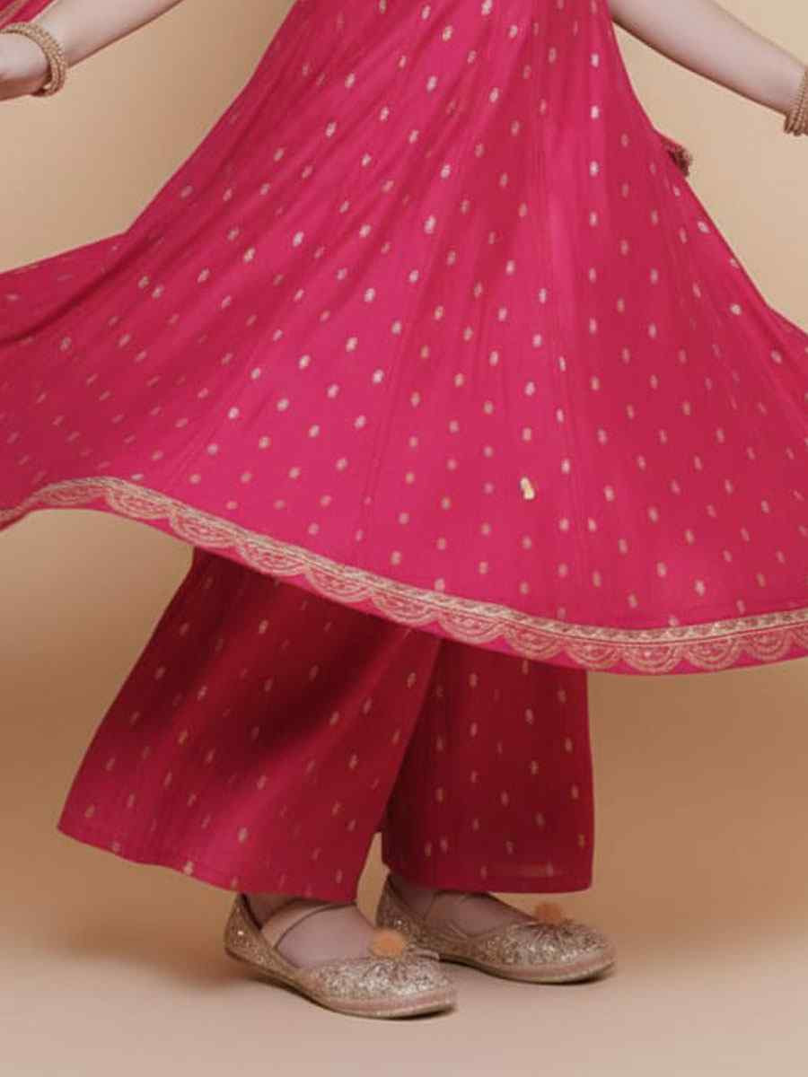 Pink Chanderi Silk Embroidered Casual Festival Kurta Sharara Girls Wear
