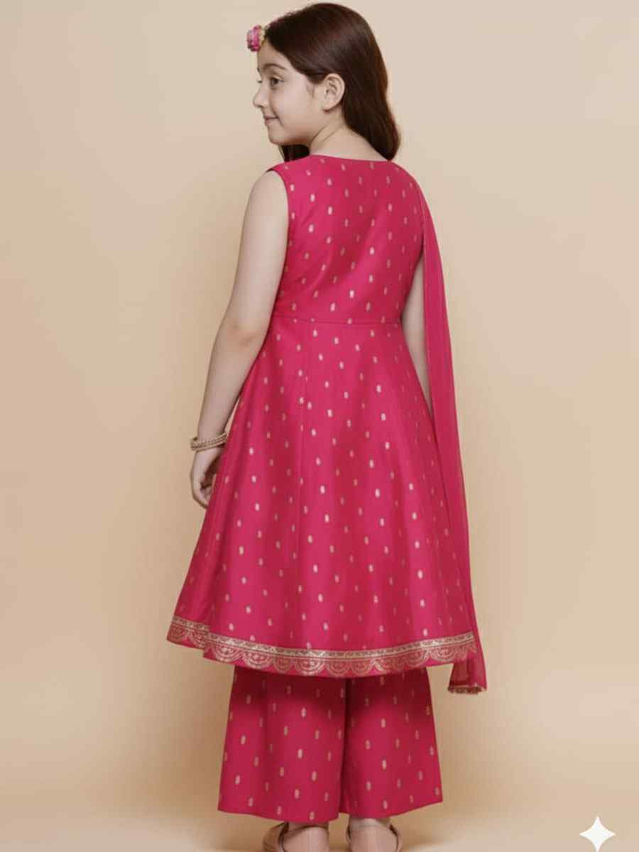 Pink Chanderi Silk Embroidered Casual Festival Kurta Sharara Girls Wear