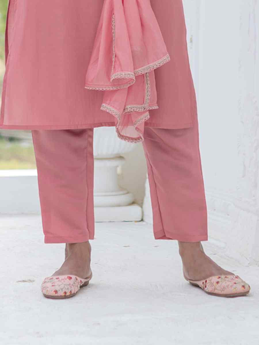 Pink Chanderi Silk Embroidered Party Wedding Ready Pant Salwar Kameez