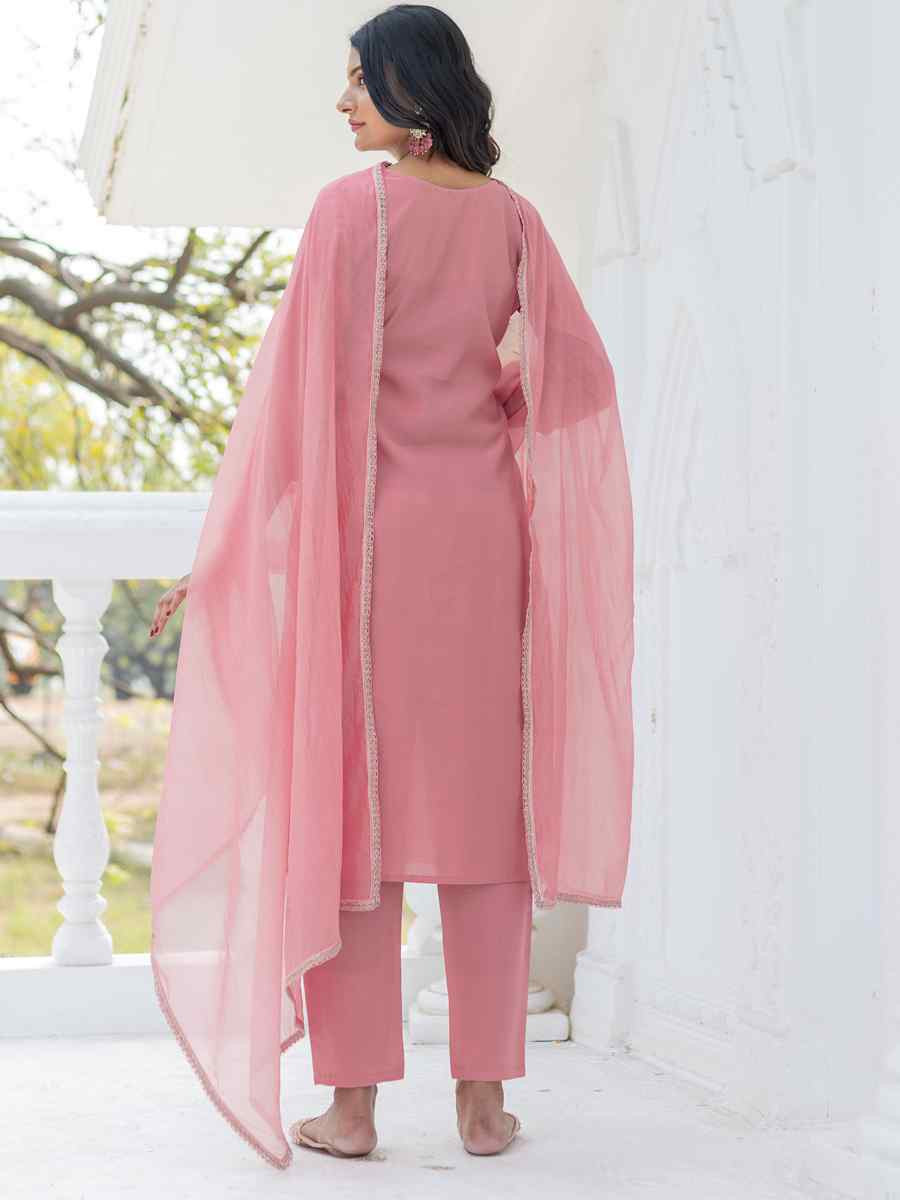 Pink Chanderi Silk Embroidered Party Wedding Ready Pant Salwar Kameez
