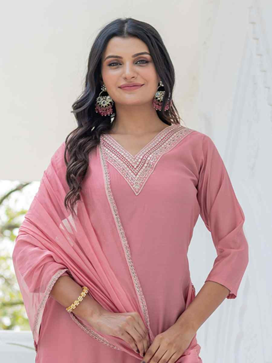Pink Chanderi Silk Embroidered Party Wedding Ready Pant Salwar Kameez