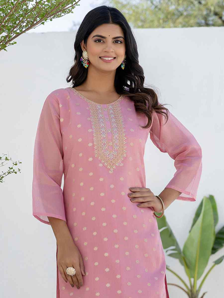 Pink Chanderi Silk Embroidery Party Wedding Festival Casual Ready Pant Salwar Kameez