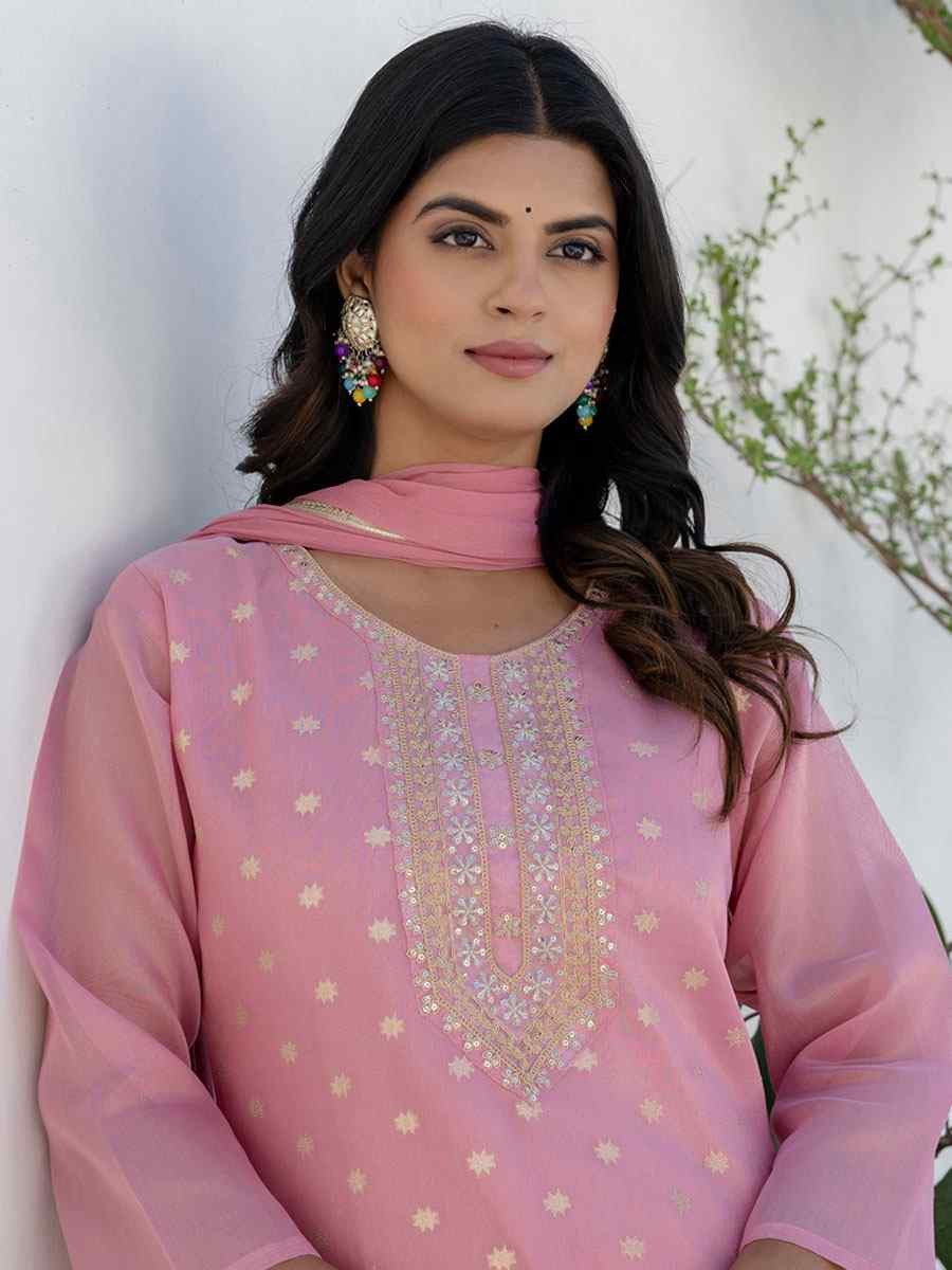 Pink Chanderi Silk Embroidery Party Wedding Festival Casual Ready Pant Salwar Kameez