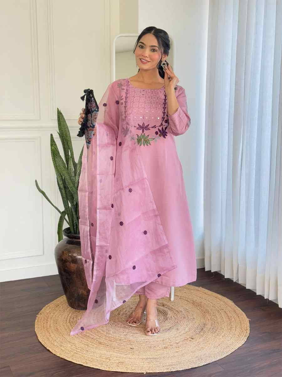 Pink Chanderi Silk Embroidery Party Wedding Festival Casual Ready Pant Salwar Kameez