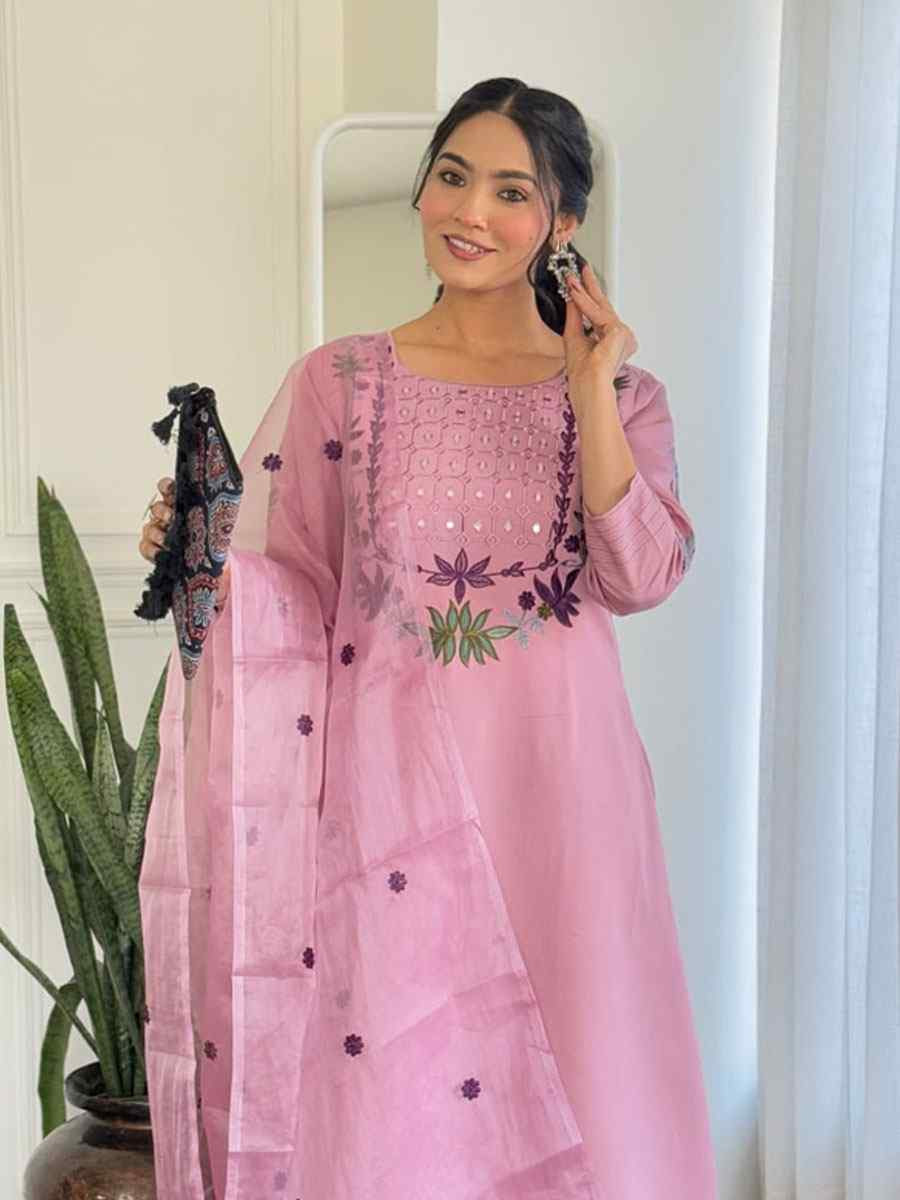 Pink Chanderi Silk Embroidery Party Wedding Festival Casual Ready Pant Salwar Kameez