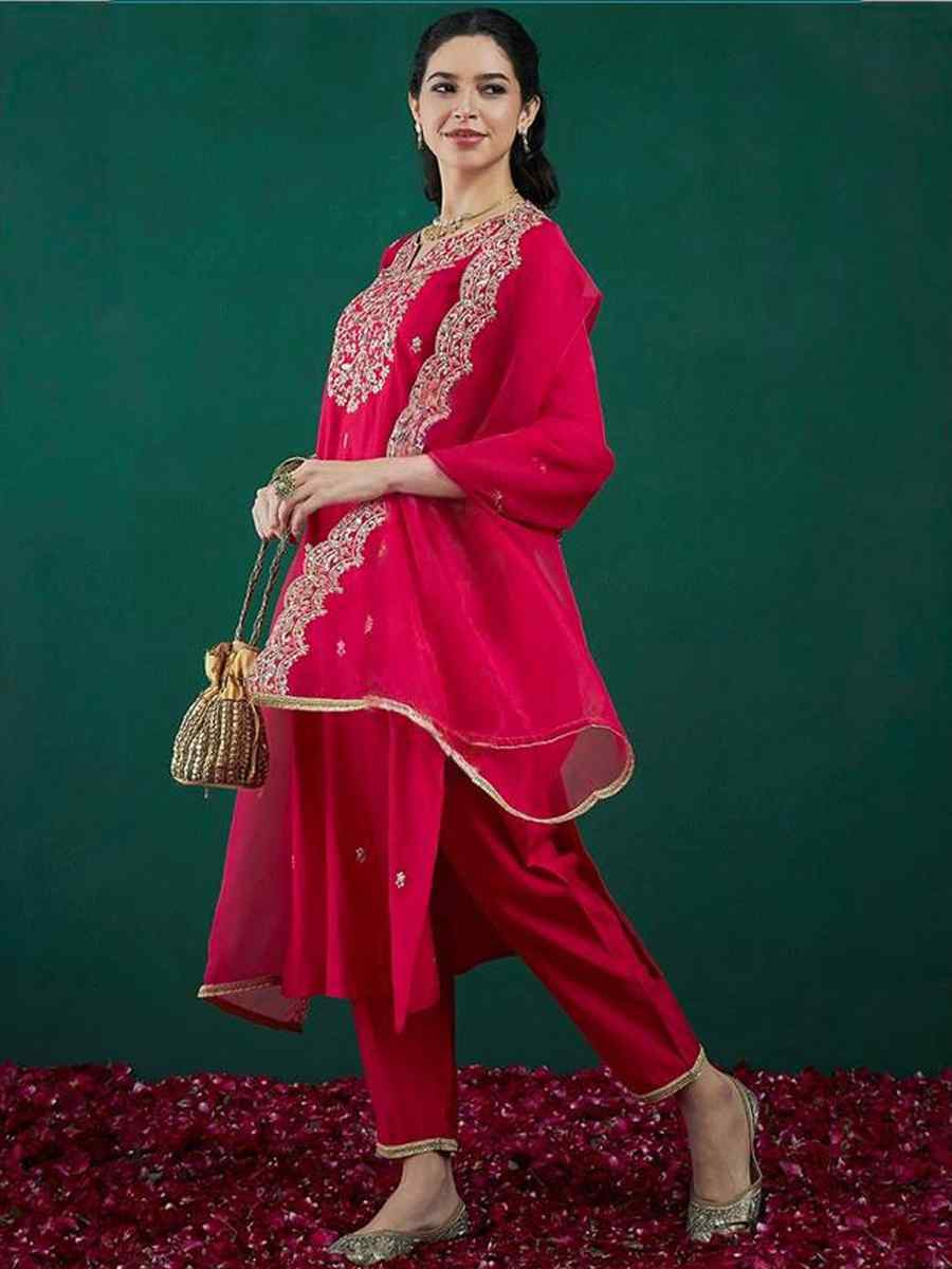 Pink Chanderi Silk Embroidery Party Wedding Festival Casual Ready Pant Salwar Kameez