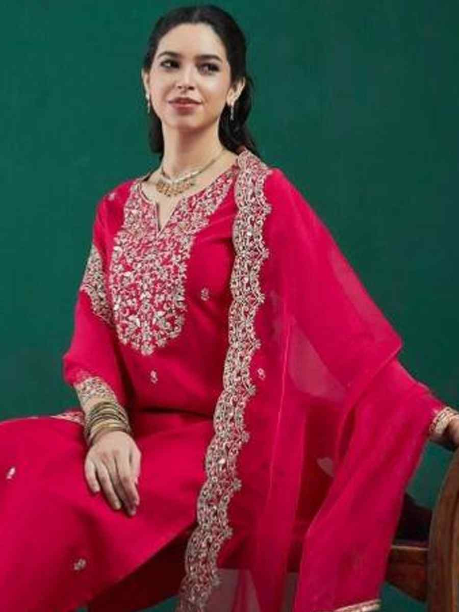 Pink Chanderi Silk Embroidery Party Wedding Festival Casual Ready Pant Salwar Kameez
