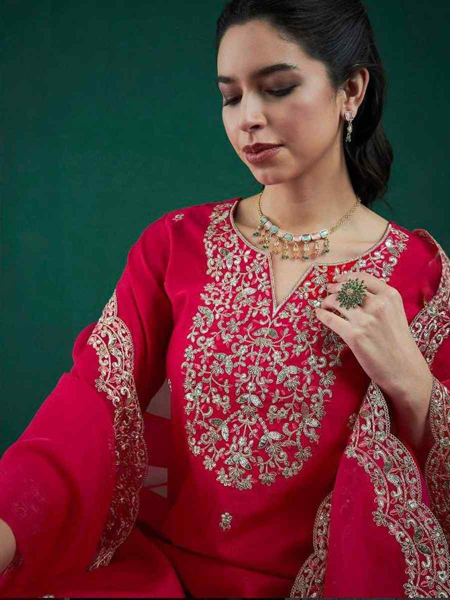 Pink Chanderi Silk Embroidery Party Wedding Festival Casual Ready Pant Salwar Kameez