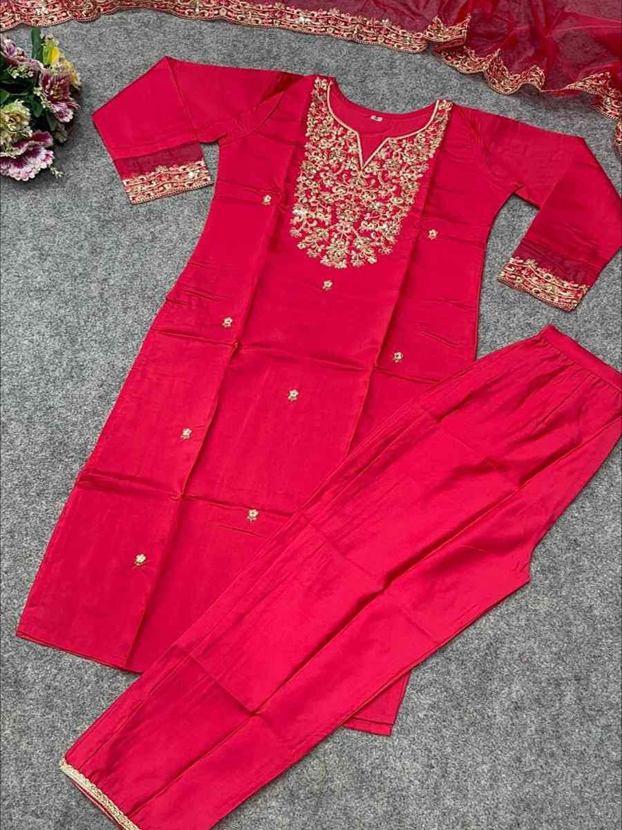 Pink Chanderi Silk Embroidery Party Wedding Festival Casual Ready Pant Salwar Kameez