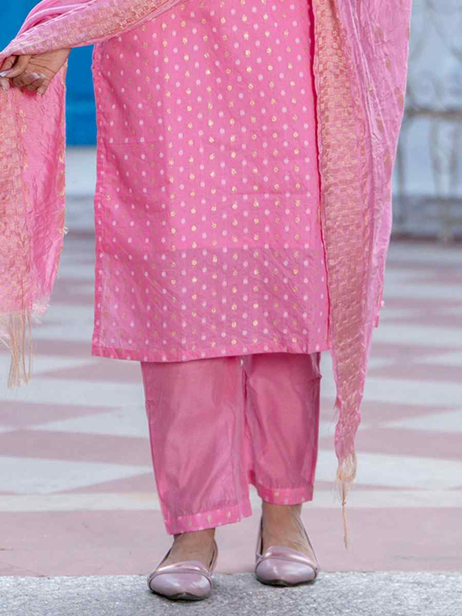 Pink Chanderi Silk Embroidery Party Wedding Festival Casual Ready Pant Salwar Kameez