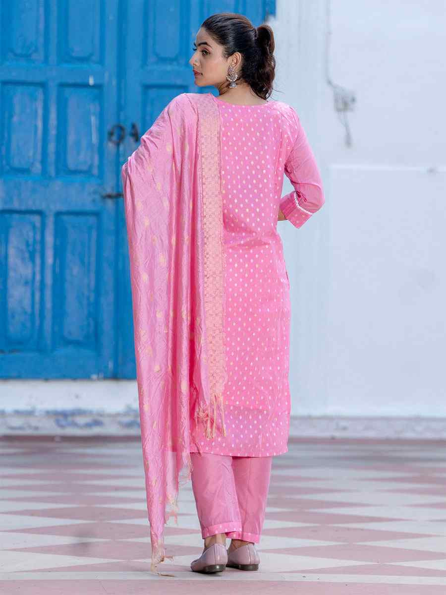 Pink Chanderi Silk Embroidery Party Wedding Festival Casual Ready Pant Salwar Kameez
