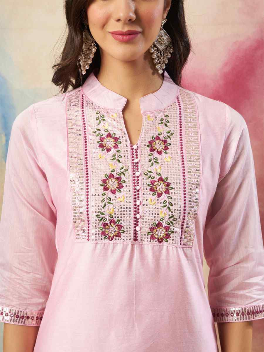 Pink Chanderi Silk Embroidery Party Wedding Festival Casual Ready Pant Salwar Kameez