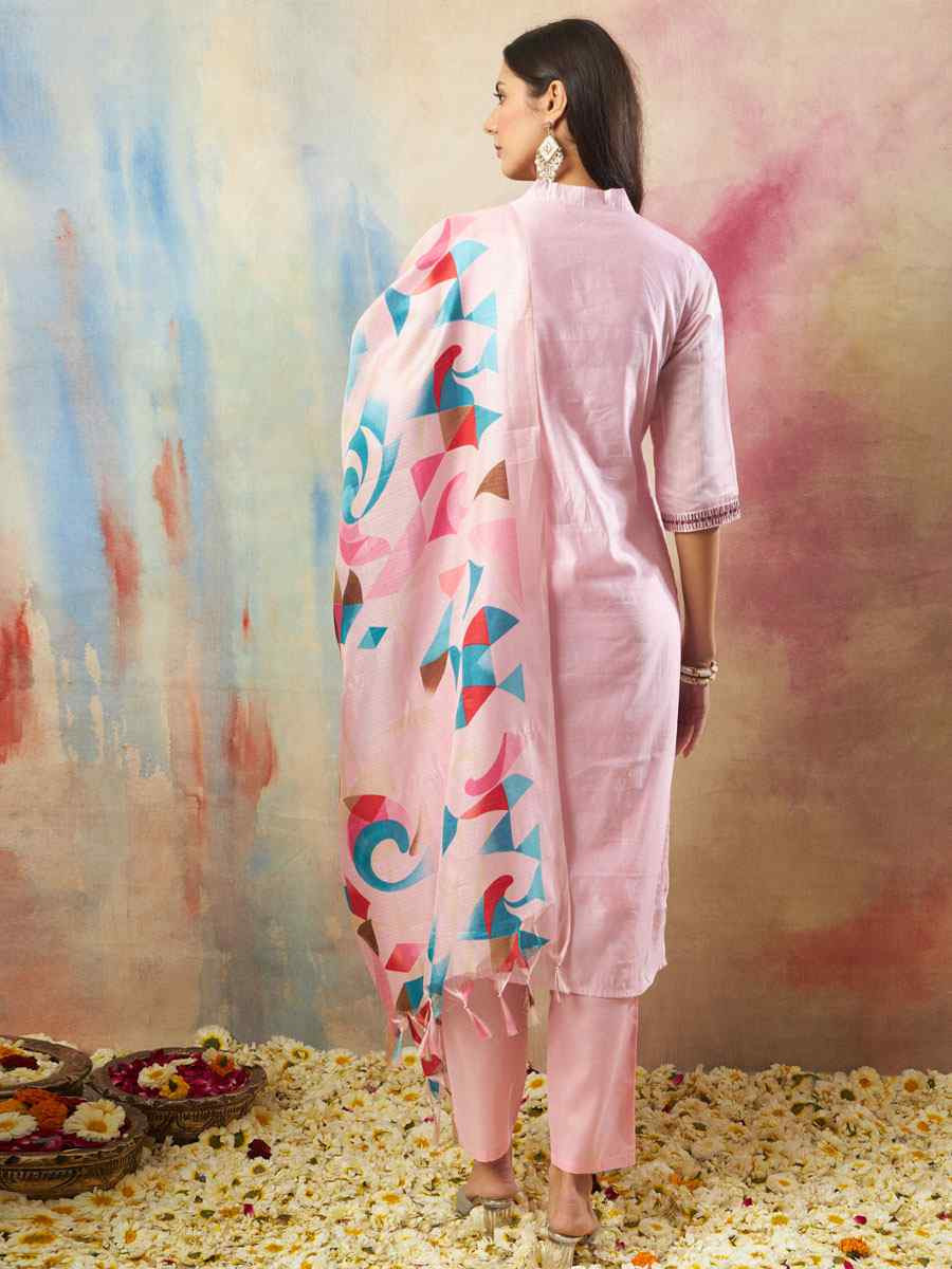 Pink Chanderi Silk Embroidery Party Wedding Festival Casual Ready Pant Salwar Kameez