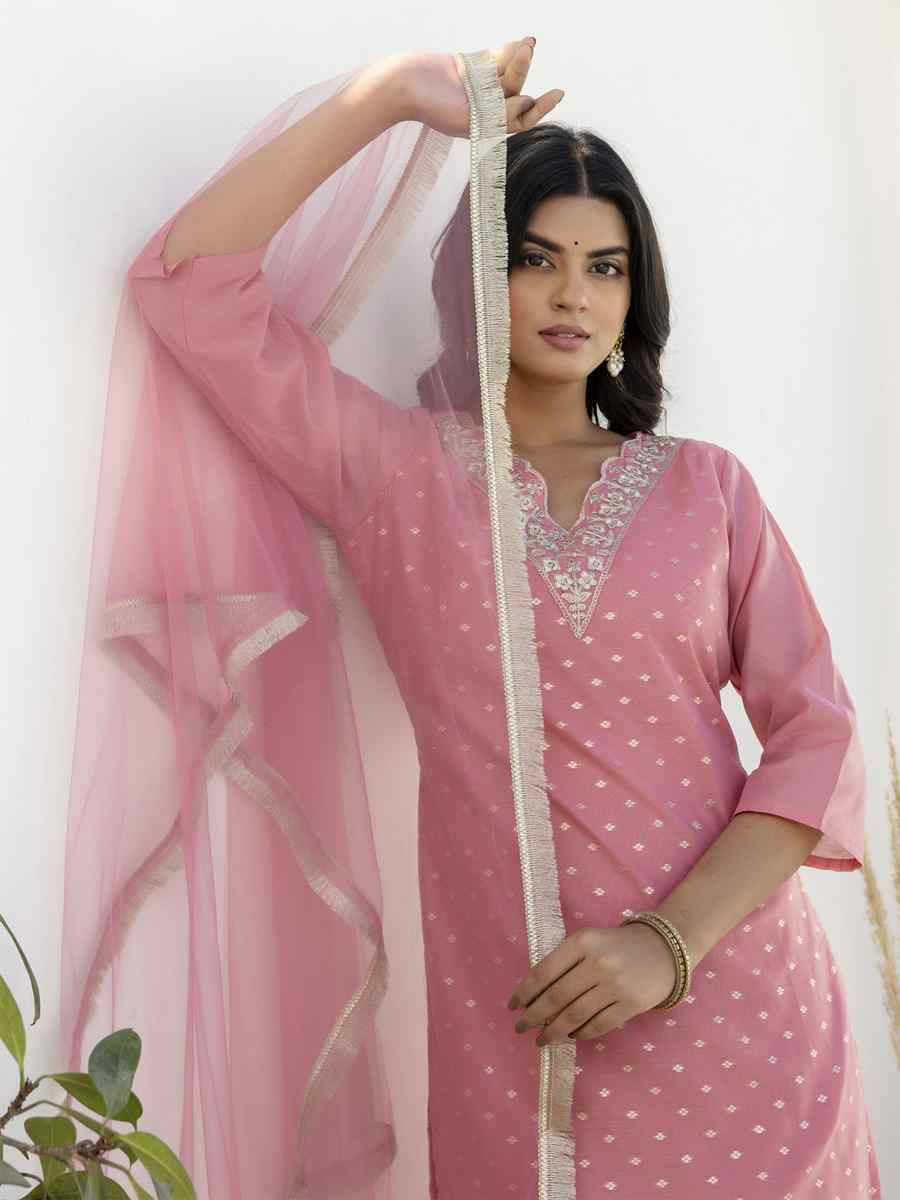 Pink Chanderi Silk Embroidery Party Wedding Festival Casual Ready Pant Salwar Kameez