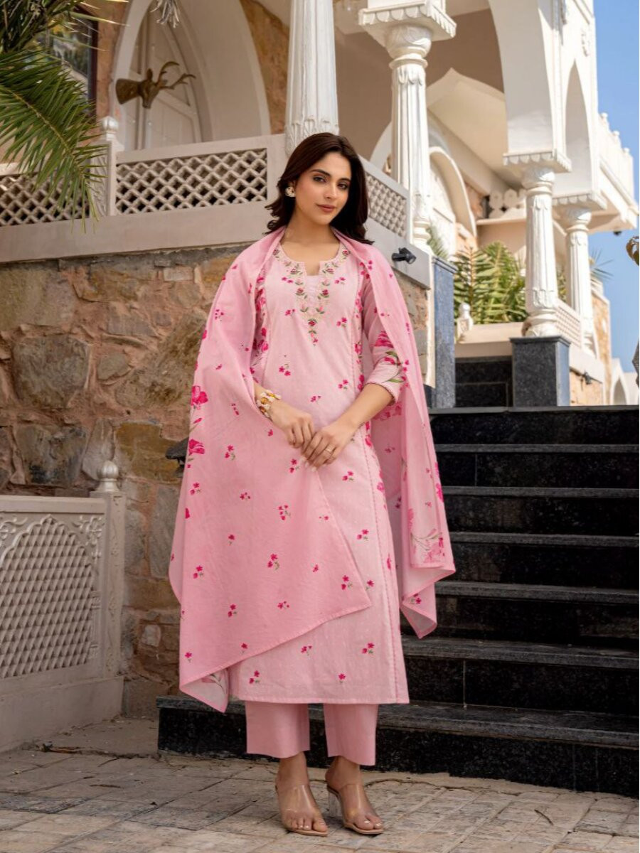 Pink Chanderi Silk Printed Embroidery Sequins Wedding Party Festival Casual Ready Palazzo Pant Salwar Kameez