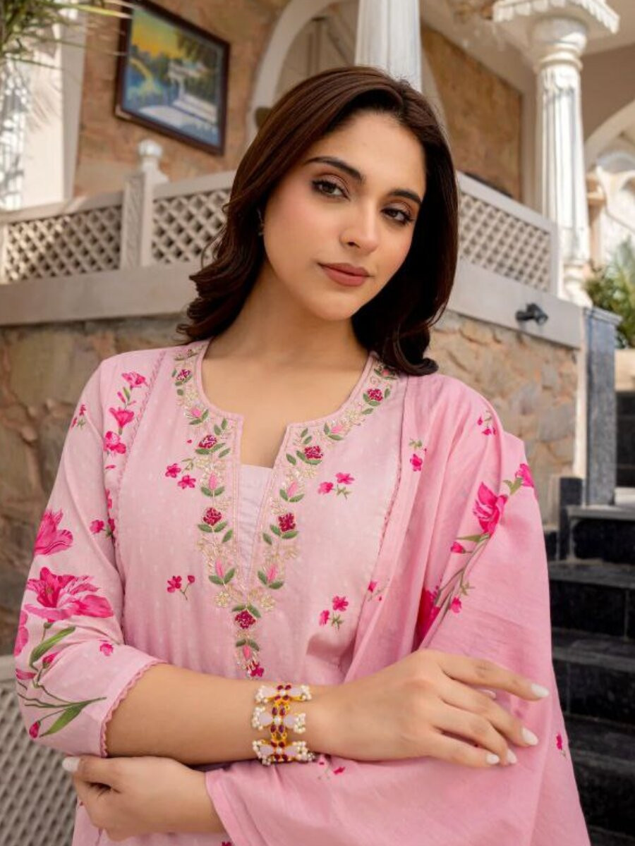 Pink Chanderi Silk Printed Embroidery Sequins Wedding Party Festival Casual Ready Palazzo Pant Salwar Kameez
