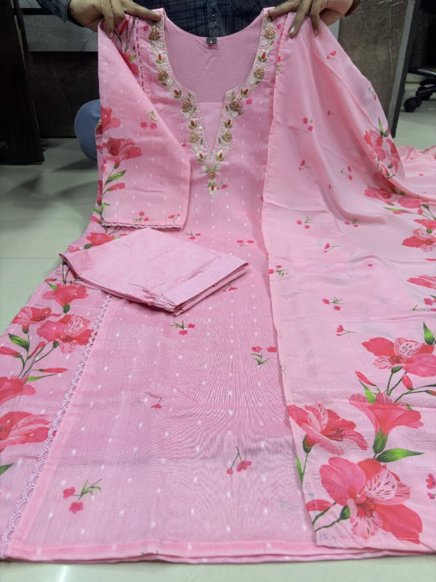 Pink Chanderi Silk Printed Embroidery Sequins Wedding Party Festival Casual Ready Palazzo Pant Salwar Kameez