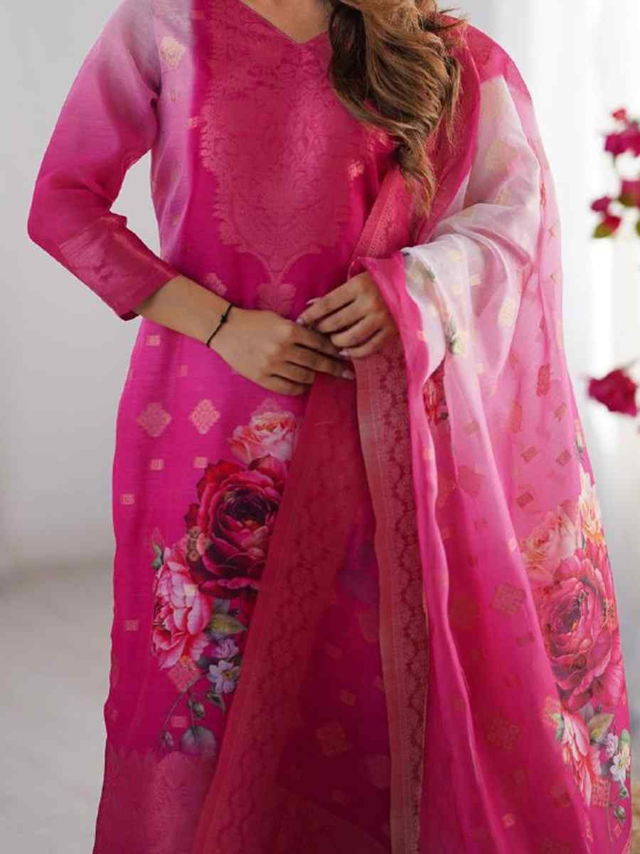 Pink Chanderi Silk Printed Festival Casual Ready Pant Salwar Kameez