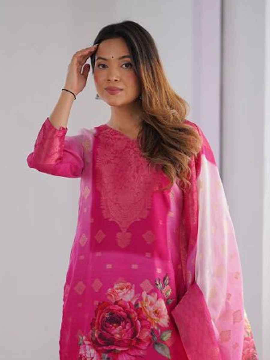 Pink Chanderi Silk Printed Festival Casual Ready Pant Salwar Kameez