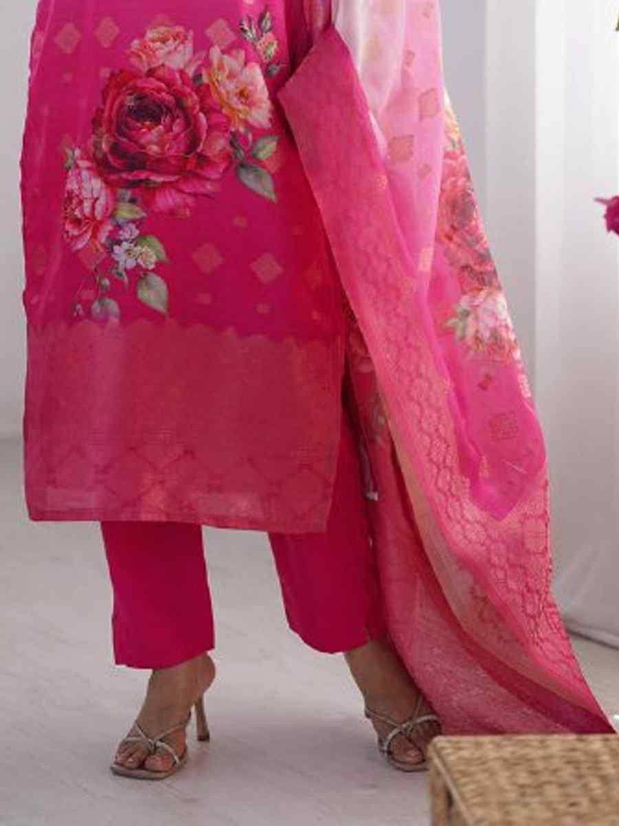 Pink Chanderi Silk Printed Festival Casual Ready Pant Salwar Kameez