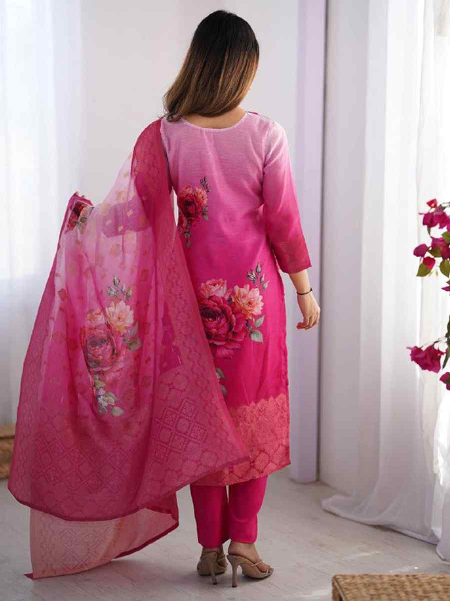 Pink Chanderi Silk Printed Festival Casual Ready Pant Salwar Kameez