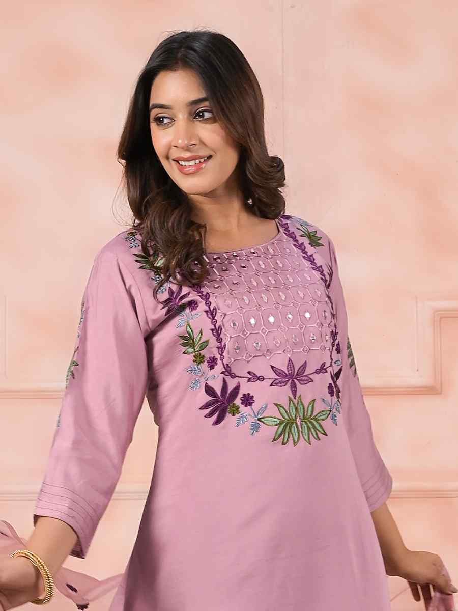 Pink Chanderiv Slik Embroidered Party Casual Ready Pant Salwar Kameez
