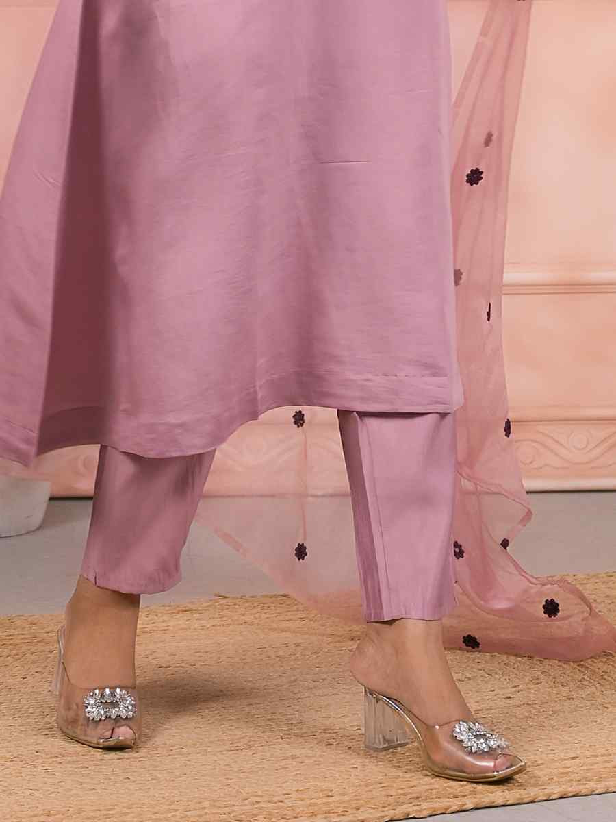 Pink Chanderiv Slik Embroidered Party Casual Ready Pant Salwar Kameez