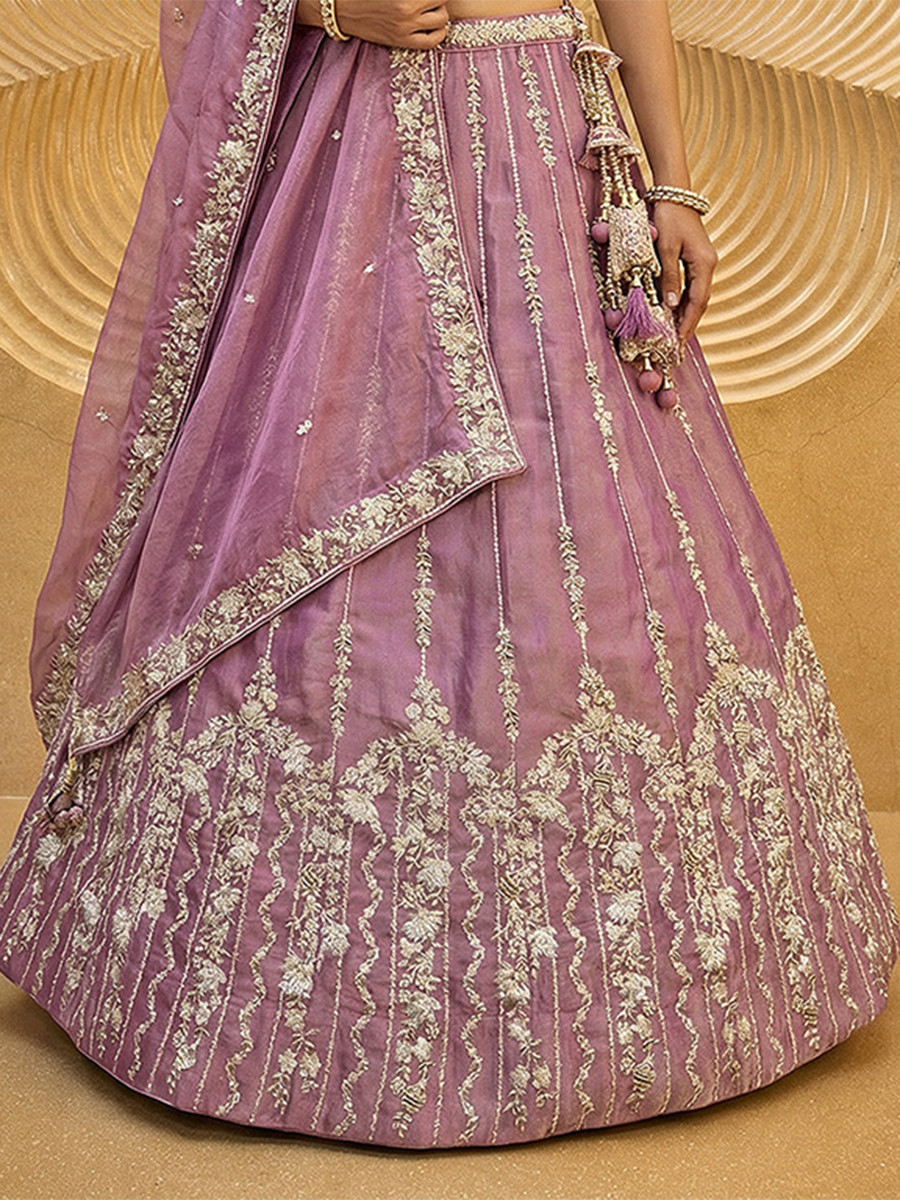 Pink Chiffon Embroidery Wedding Reception Party Festival Heavy Border Lehenga Choli