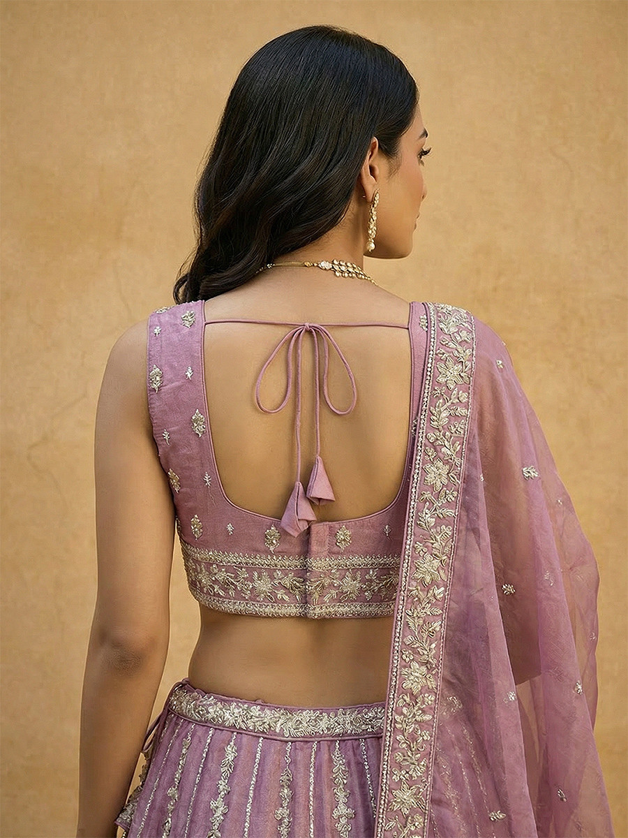 Pink Chiffon Embroidery Wedding Reception Party Festival Heavy Border Lehenga Choli