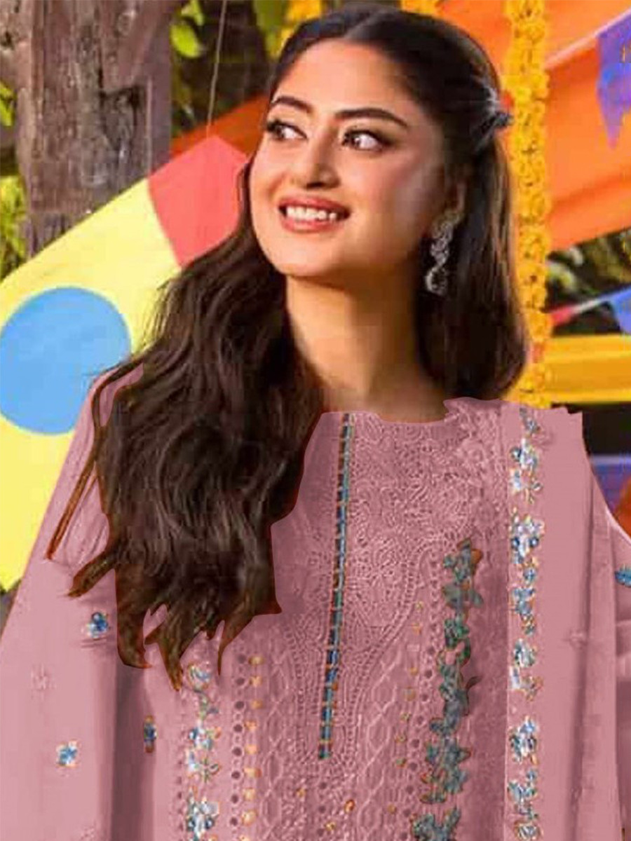 Pink Chiffon Embroidery Zari Sequins Wedding Party Festival Casual Palazzo Pant Salwar Kameez